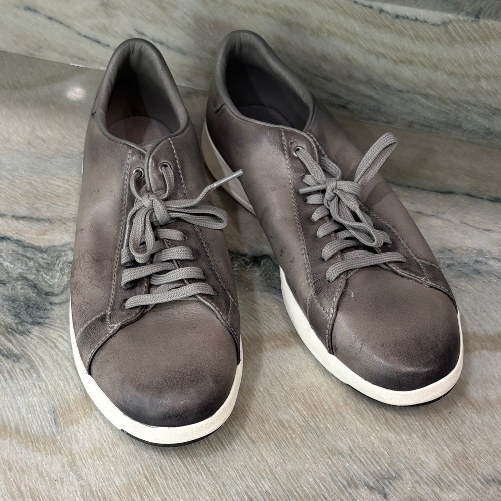 Cole Haan Men's Gray Leather Lace-Up Sneakers with White Sole